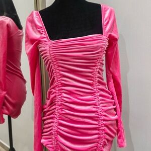 Elegant Pink Velvet Ruched Dress